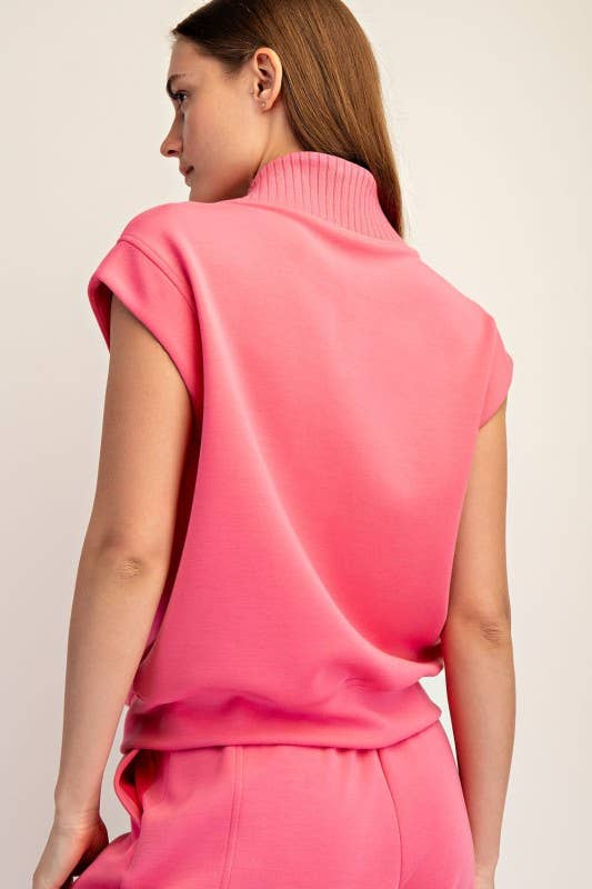 Rae Mode Pink Sleeveless Modal Scuba Luxe Quarter Zip Top