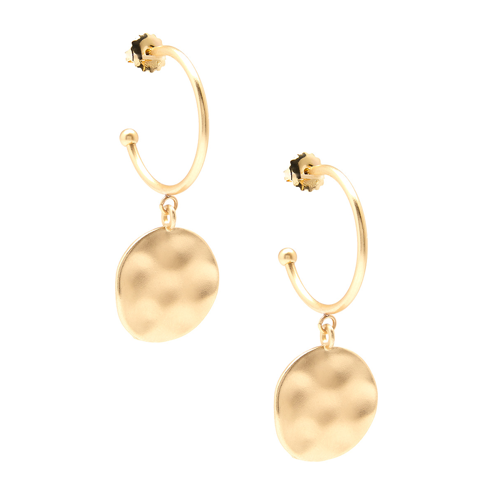 Gold Medallion Charm Hoop Earrings