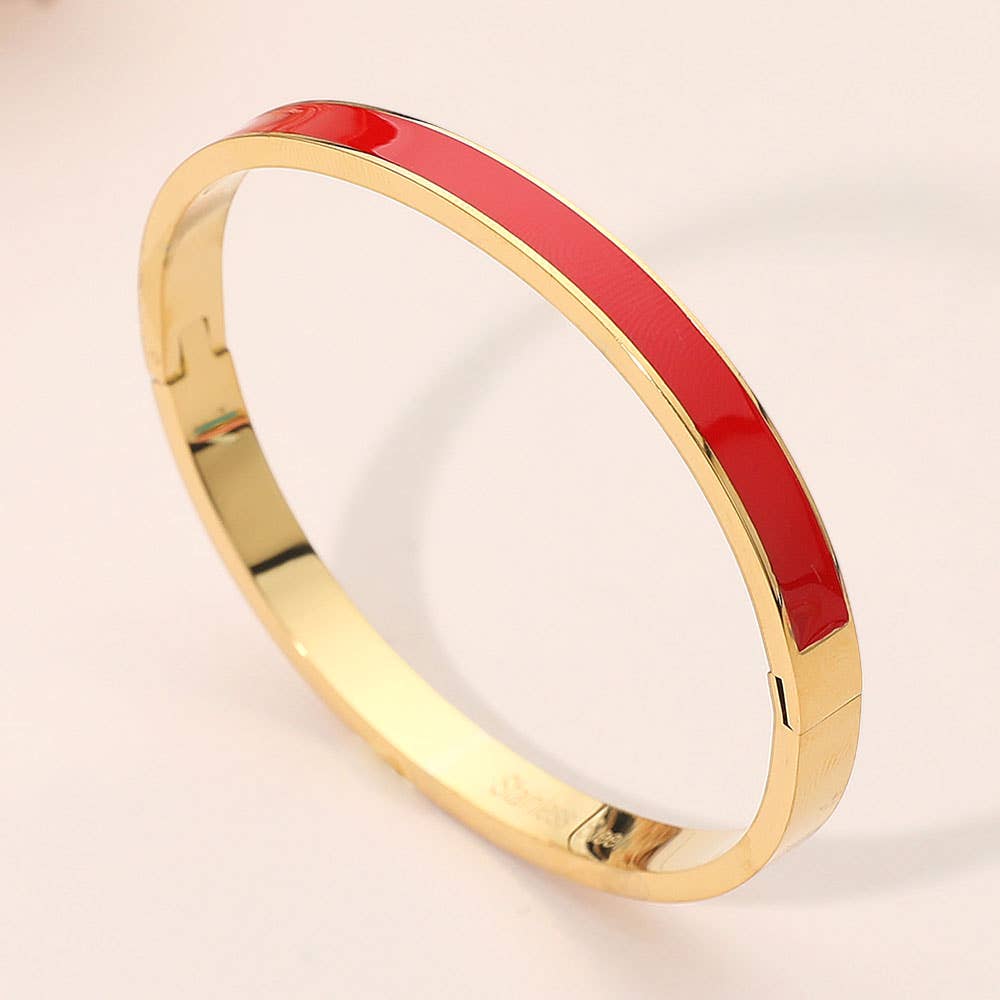 Red Stainless Steel Enamel Inlay Hinged Bangle Bracelet