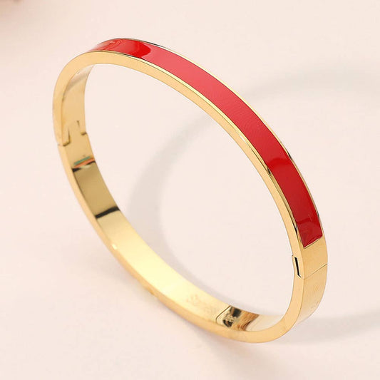 Red Stainless Steel Enamel Inlay Hinged Bangle Bracelet