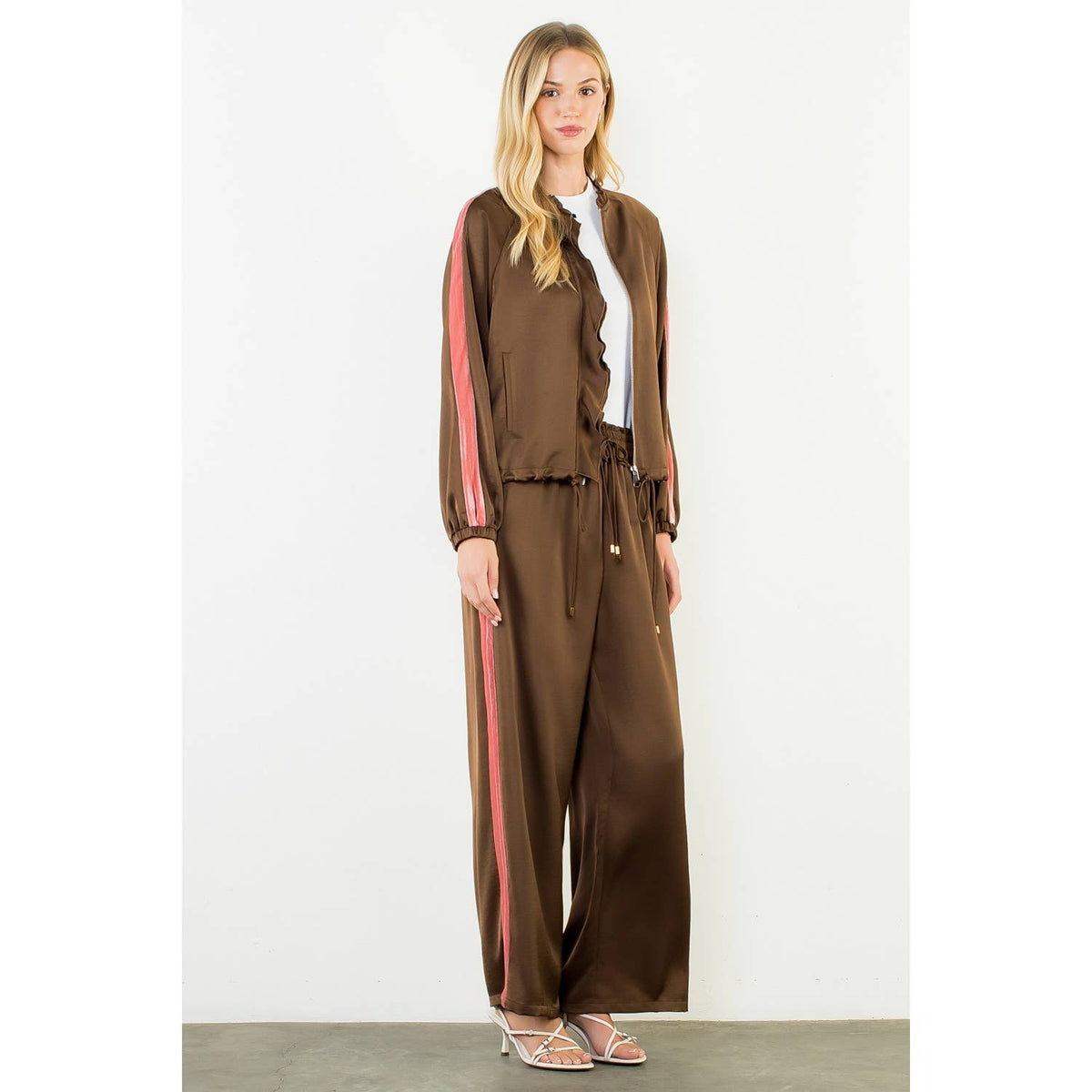 THML Ruffled Zip Up Jacket With Velvet Details