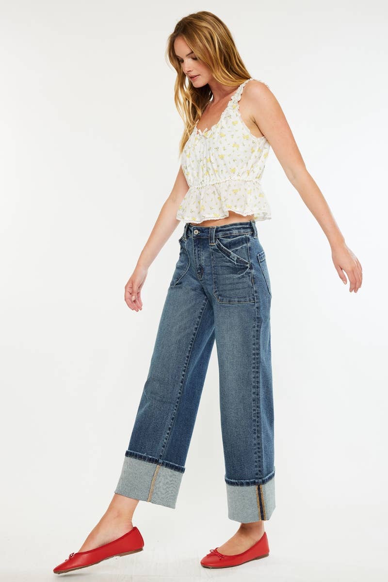 Kancan Mid Rise Wide Leg Jeans