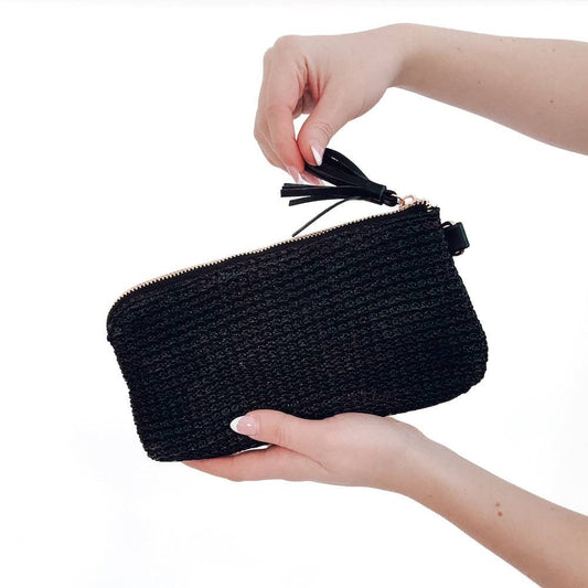 Black Rome Raffia Clutch Card Wallet Wristlet Bag