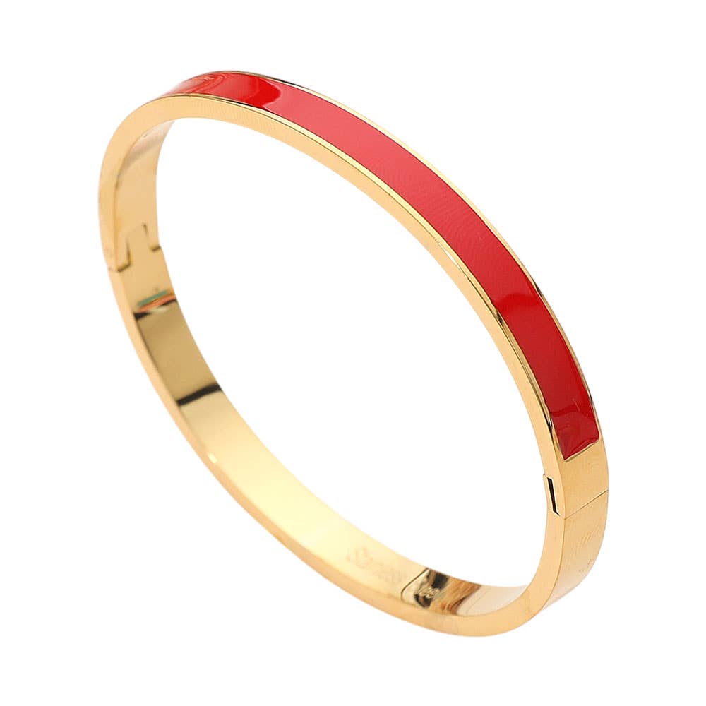 Red Stainless Steel Enamel Inlay Hinged Bangle Bracelet