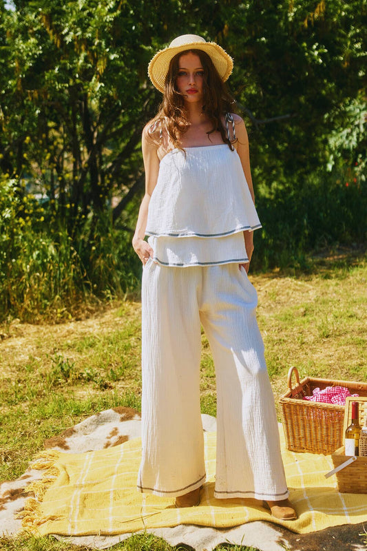 Bucketlist Ivory and White Cotton Gauze Top