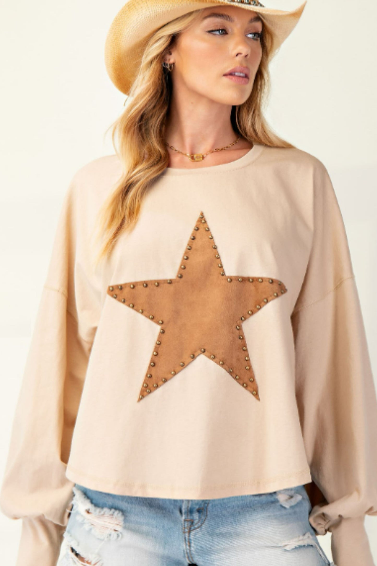 Easel Camel Color Star Top