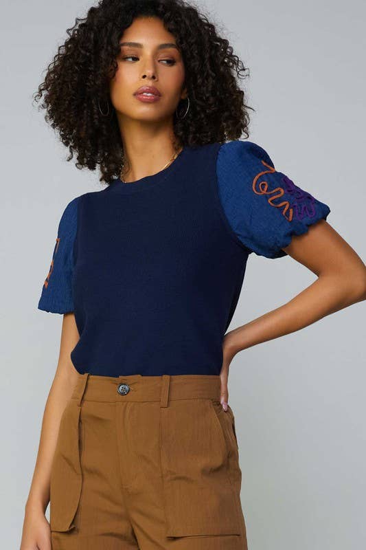 Current Air Blue Embroidered Sweater