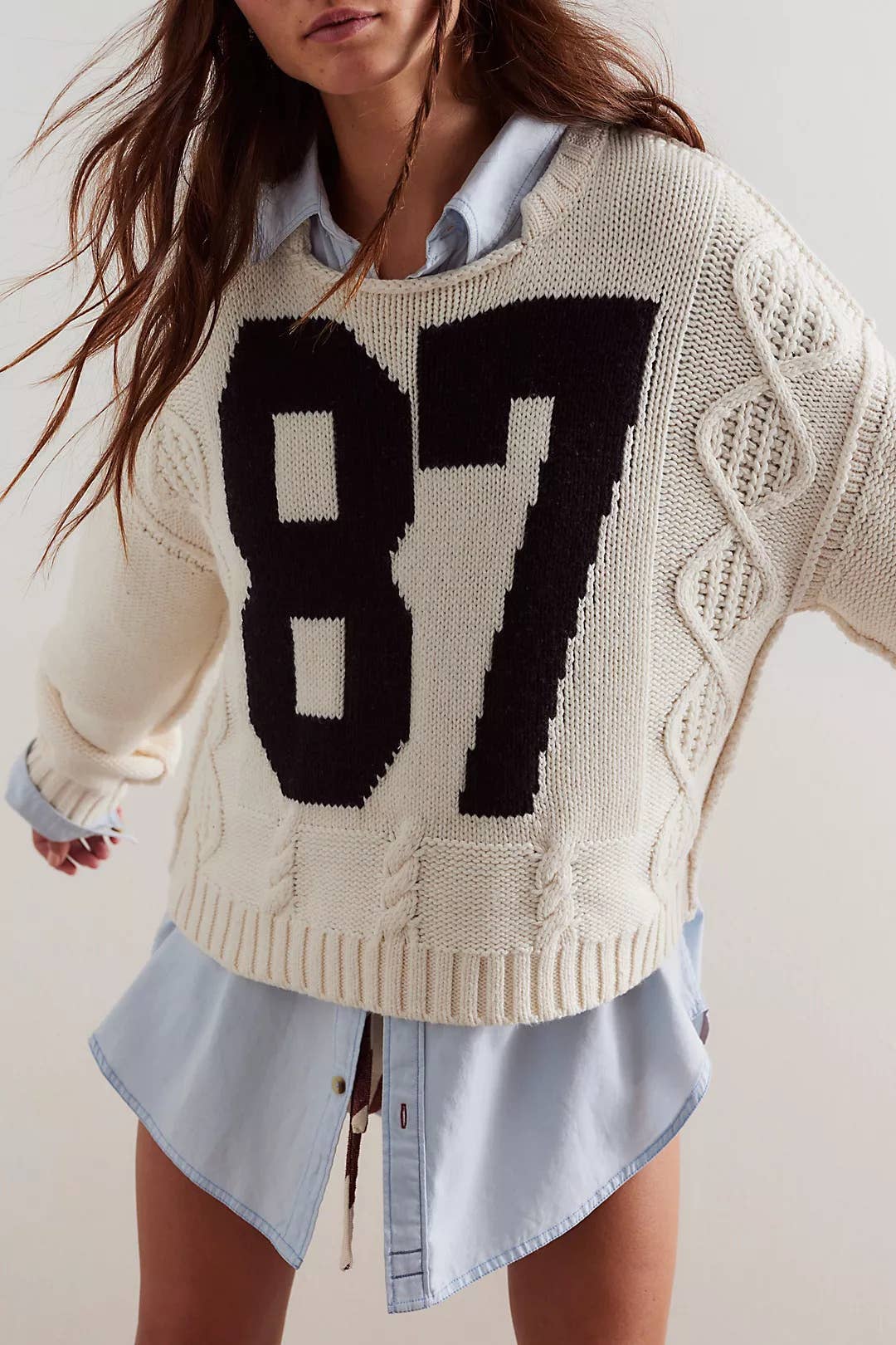 Cropped Cable Knit Sweater