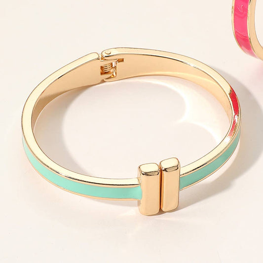 Mint Metal Bar Tip Enamel Hinged Bangle Bracelet