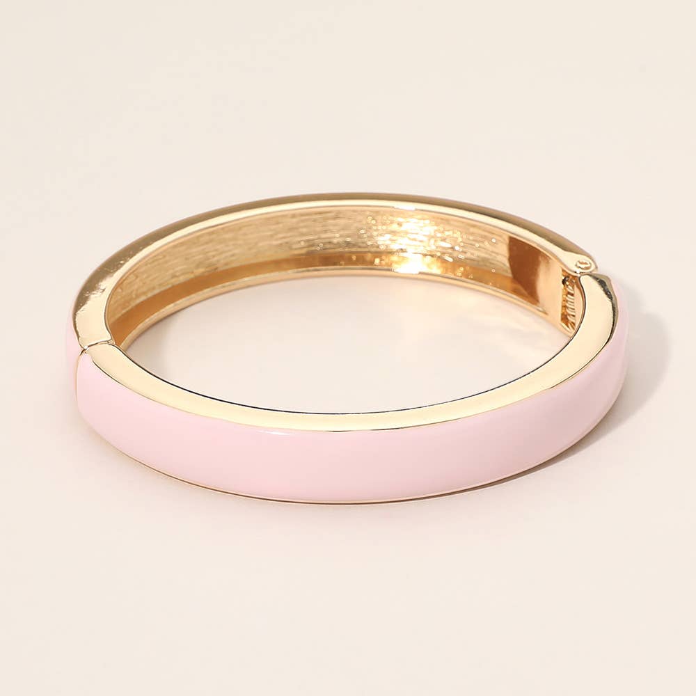 Pink Enamel Hinged Bangle Bracelet