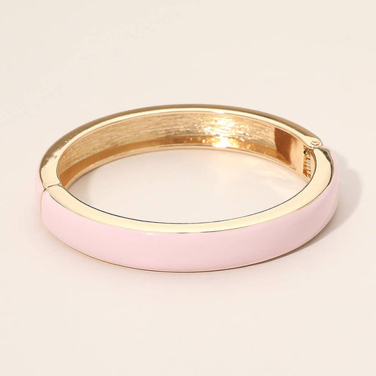 Pink Enamel Hinged Bangle Bracelet