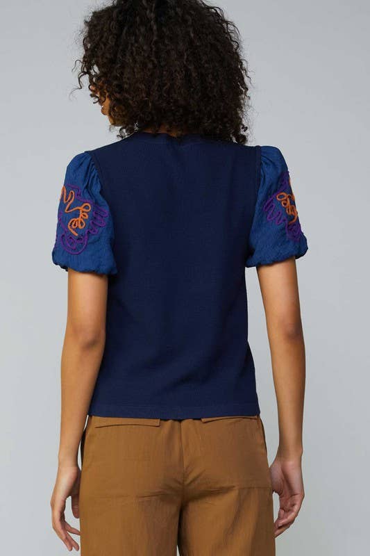 Current Air Blue Embroidered Sweater