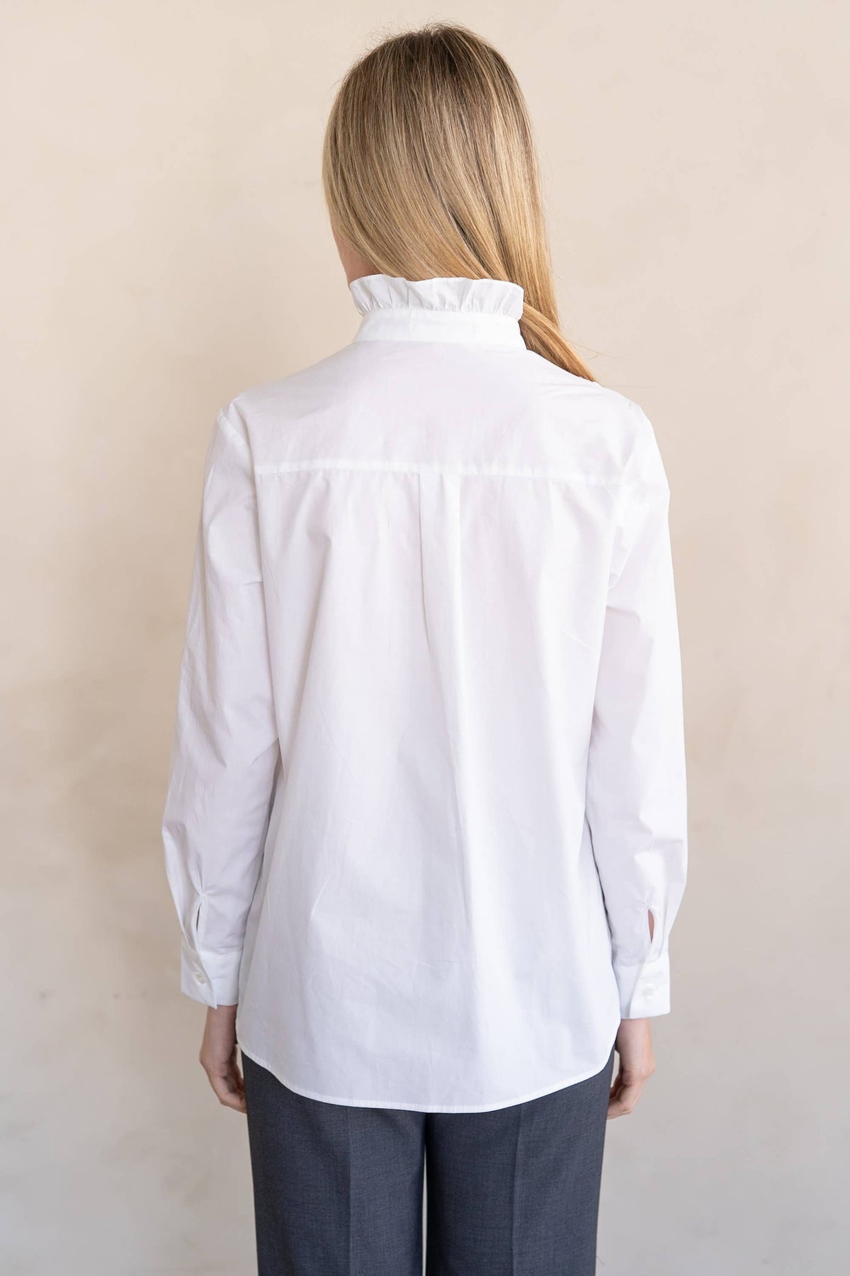 Elle Grey White Ruffle Collar Button Blouse