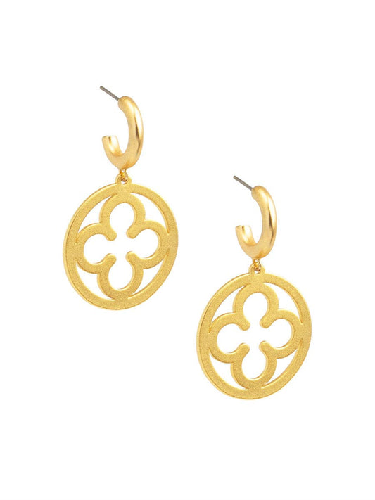 Gold Matte Metal Clover Small Drop Earrings