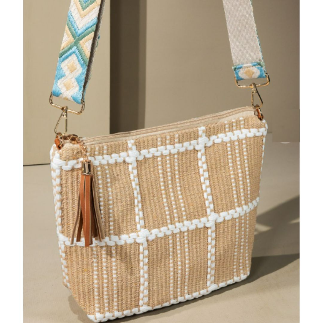 Taupe Check Pattern Crossbody Bag
