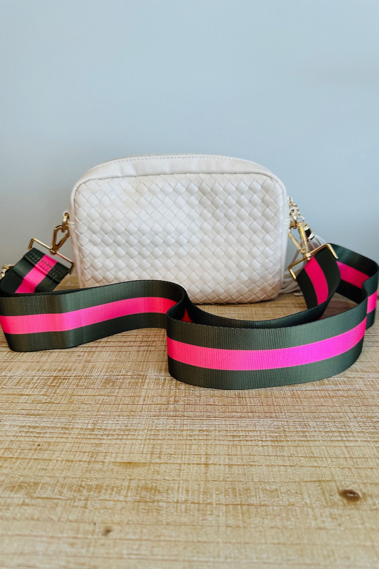 Green and Pink Stripe Purse Guitar Strap