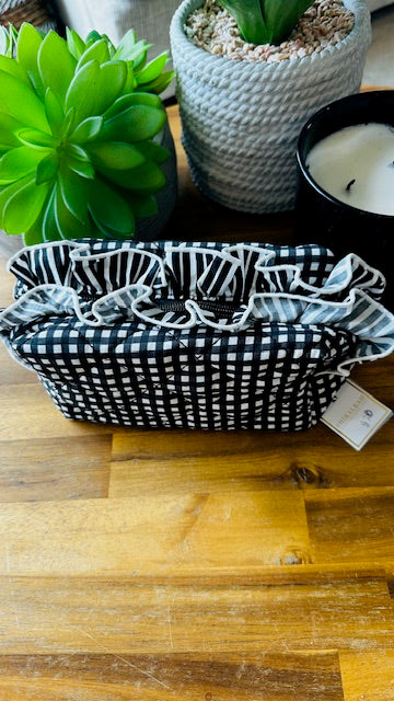 Black and White Checked Makeup Toiletries Bag