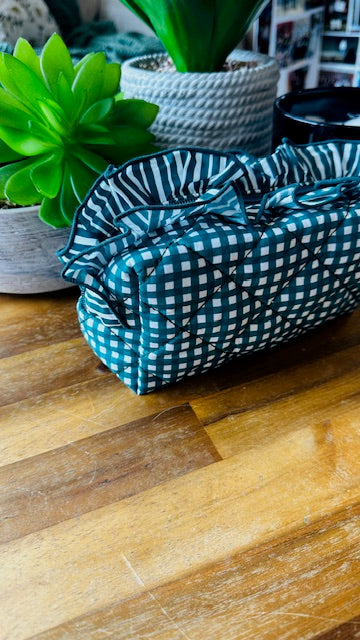 Green and White Checked Makeup Toiletries Bag