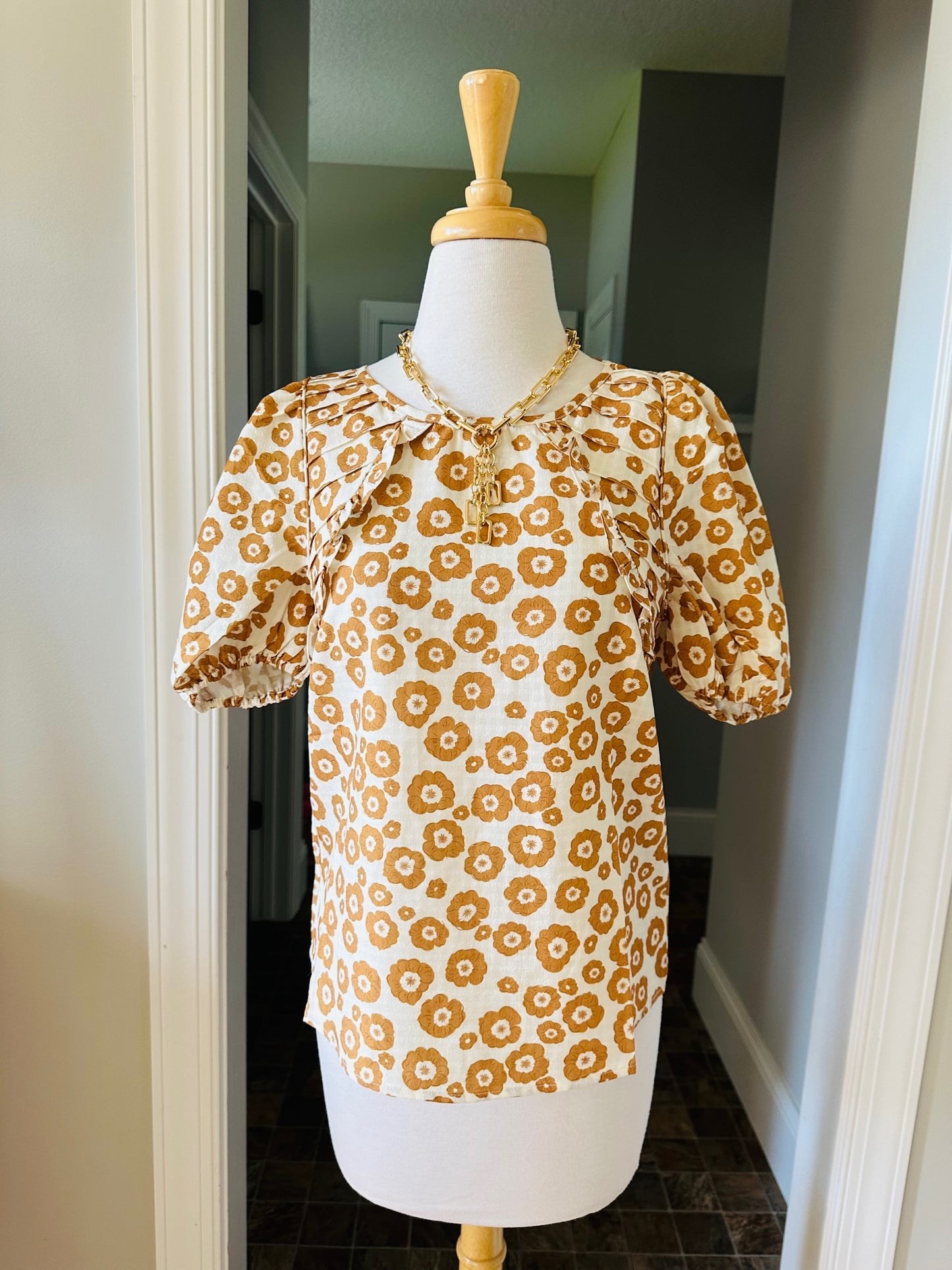 THML Brown and Cream Floral Top