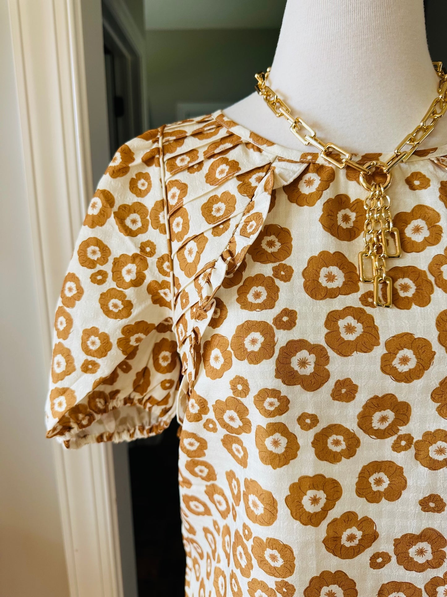 THML Brown and Cream Floral Top