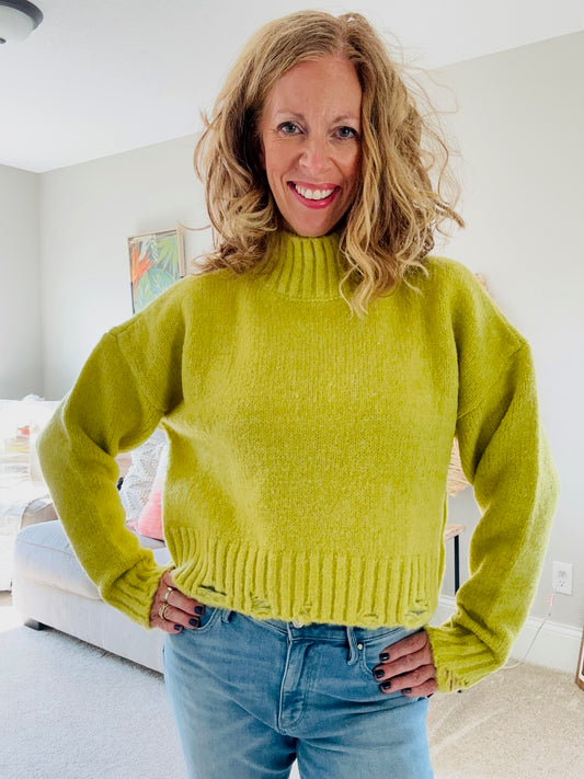 Lime Cozy Distressed Sweater