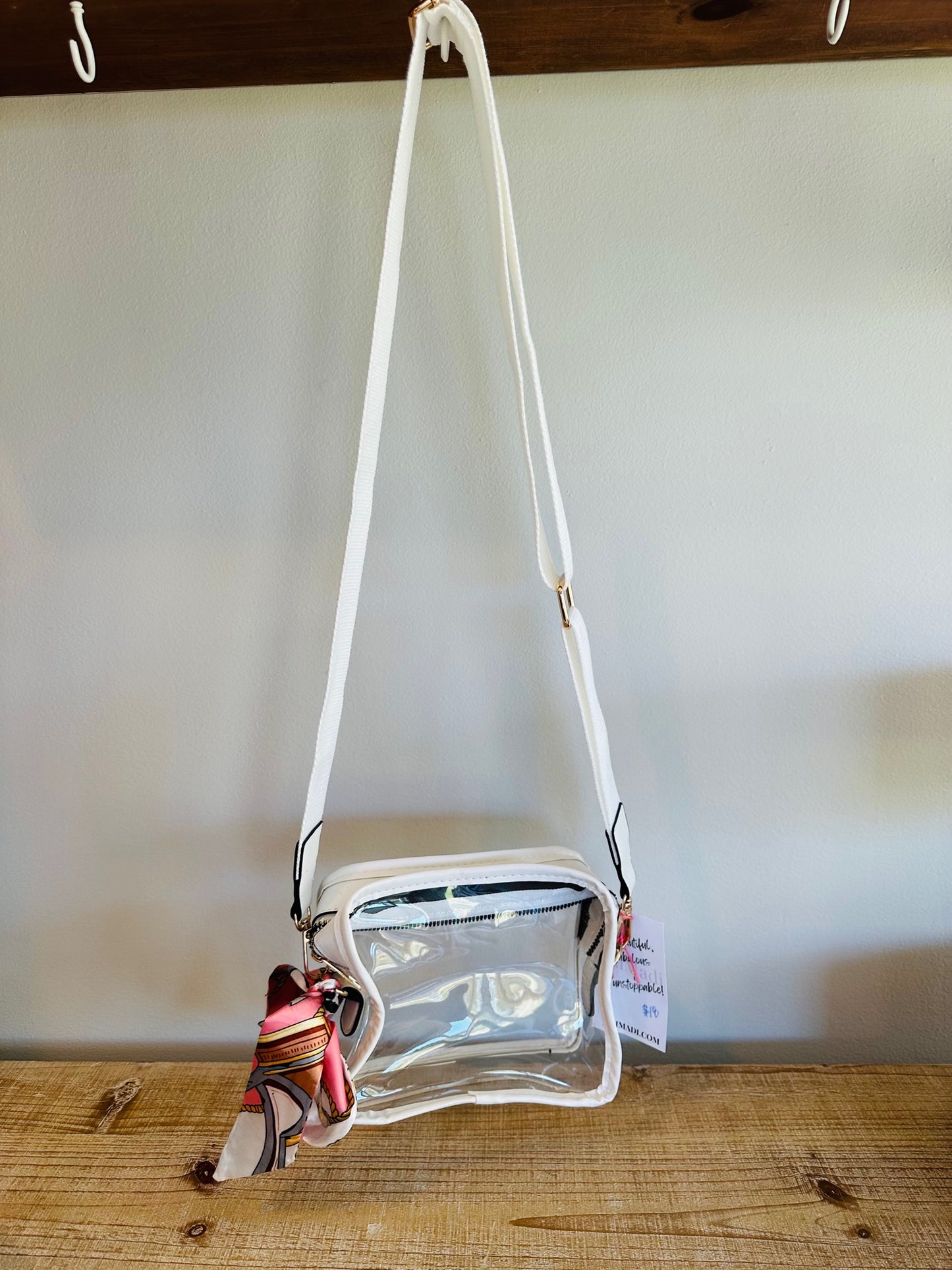 White Clear Stadium Bag with Removable Tie