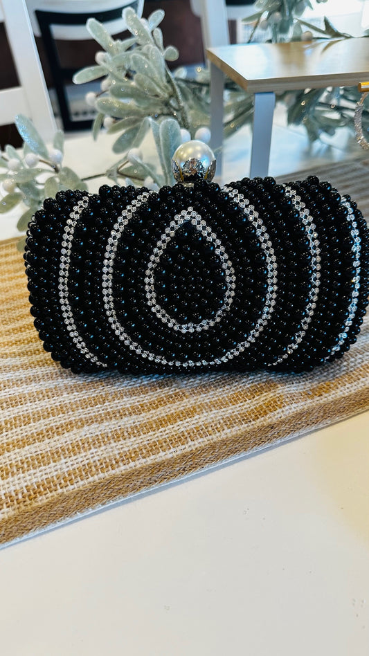 Black Beaded Clutch Bag