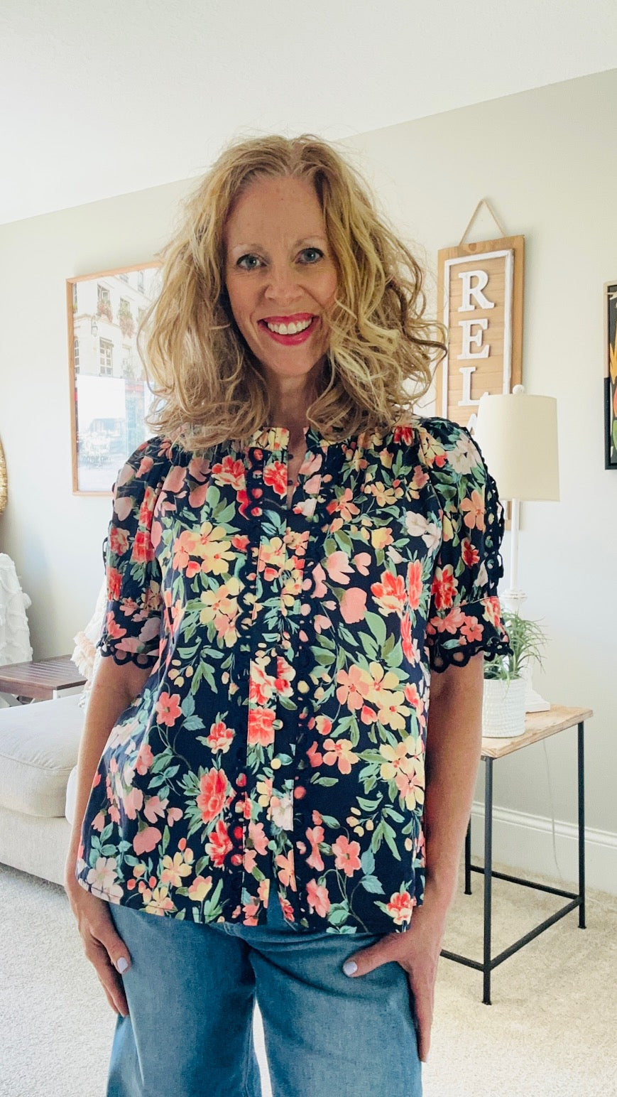 Entro Navy Blue Floral Top