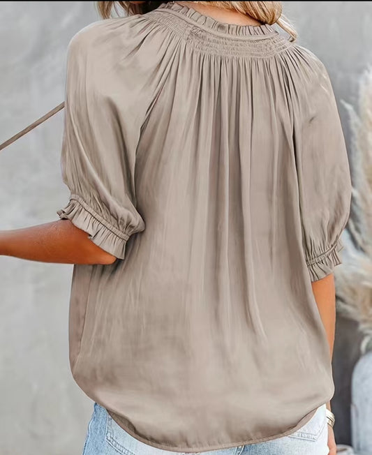 Taupe Drawstring Top