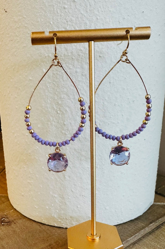 Lavender Jewel Beaded Drop Earrings