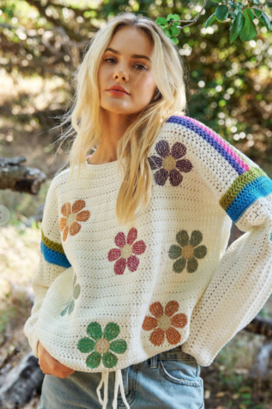 Mello World Floral Knit Sweater