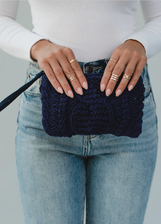 Navy Cable Knit Clutch