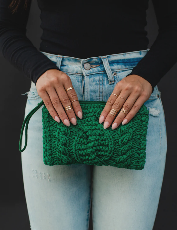 Green Cable Knit Clutch