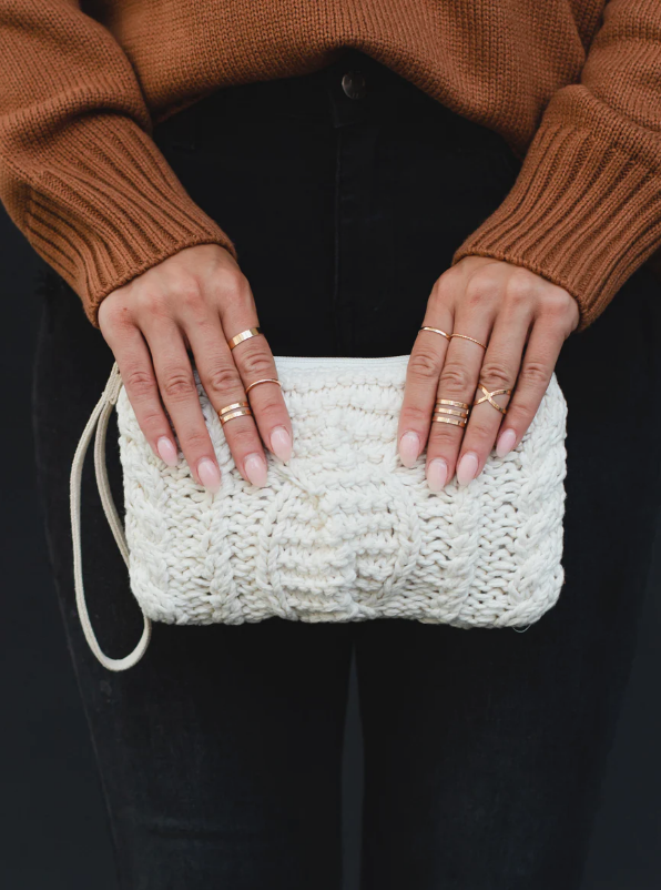 Cream Cable Knit Clutch