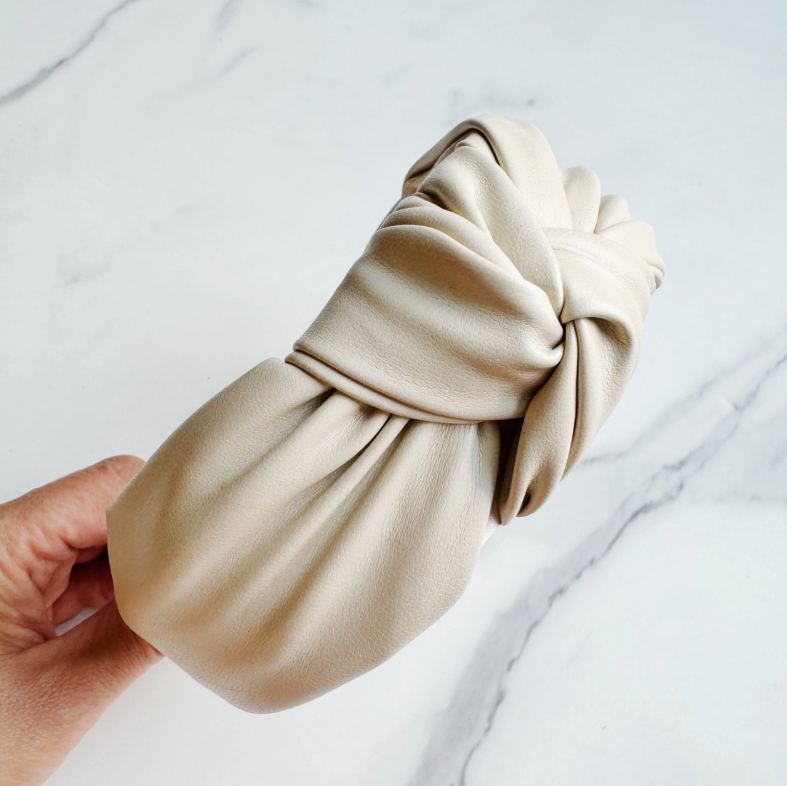 Ivory Leather Knotted Headband