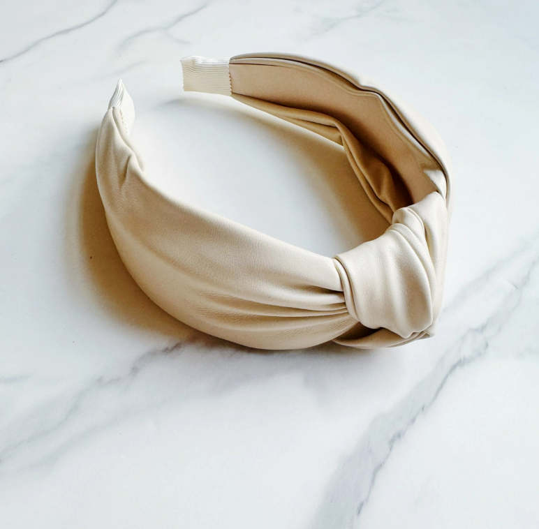 Ivory Leather Knotted Headband