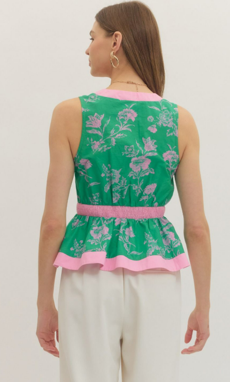 Entro Pink and Green Peplum Top