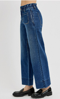 Risen Elastic Band Crop Wide Ruffle Band Jeans