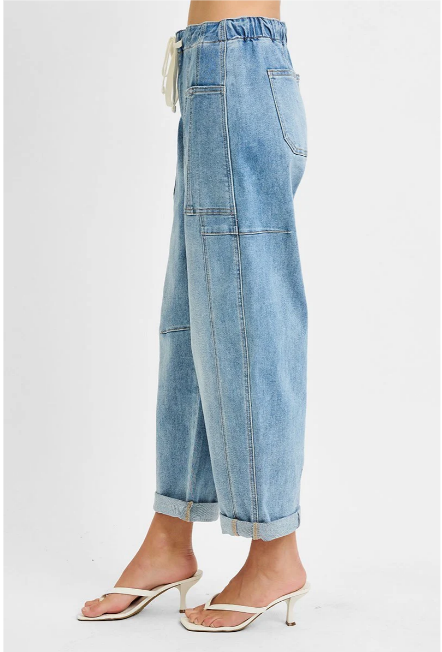 Risen Crop Wide Barrel Cargo Pocket Jeans