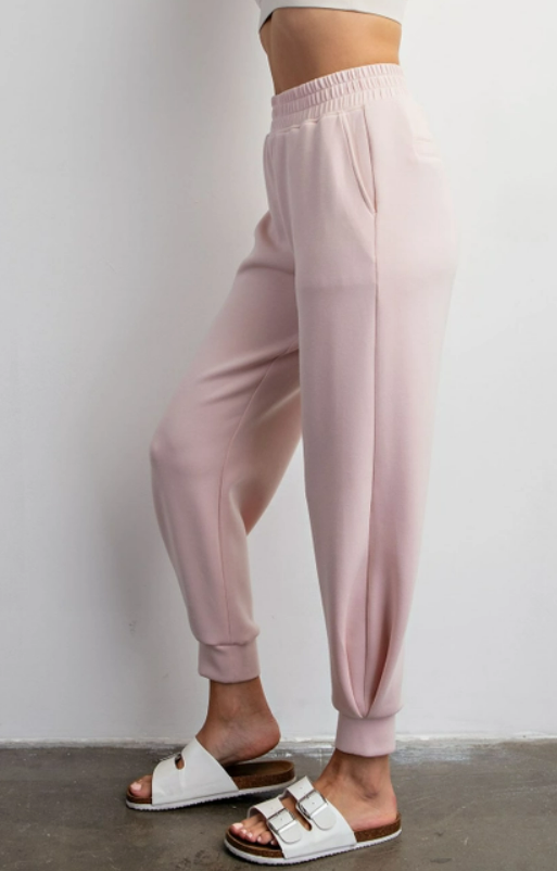 Rae Mode Baby Pink Modal Poly Span Full Length Jogger Pant