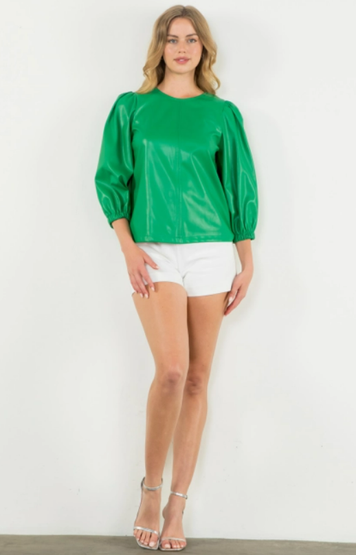 THML Long Sleeve Green Leather Top