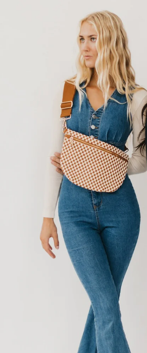 Westlyn Woven Brown Checkered Bum Bag