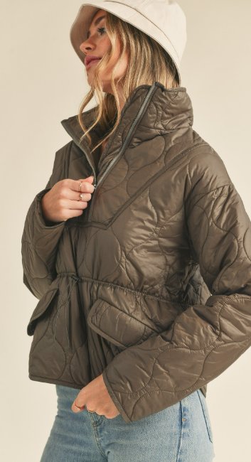 &Merci Olive Green Quilted Puffer Jacket