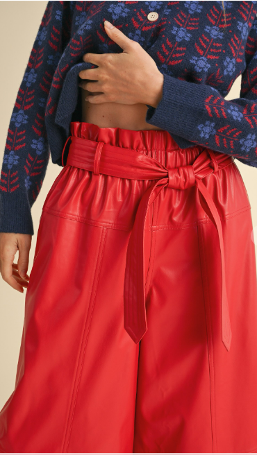 &merci Red Faux Leather High Rise Pants