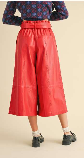 &merci Red Faux Leather High Rise Pants