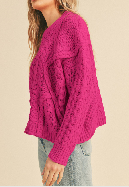 &merci Fuchsia Cable Knit Sweater