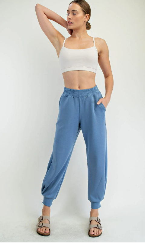Rae Mode Paradise Blue Modal Scuba Full Length Jogger Pant