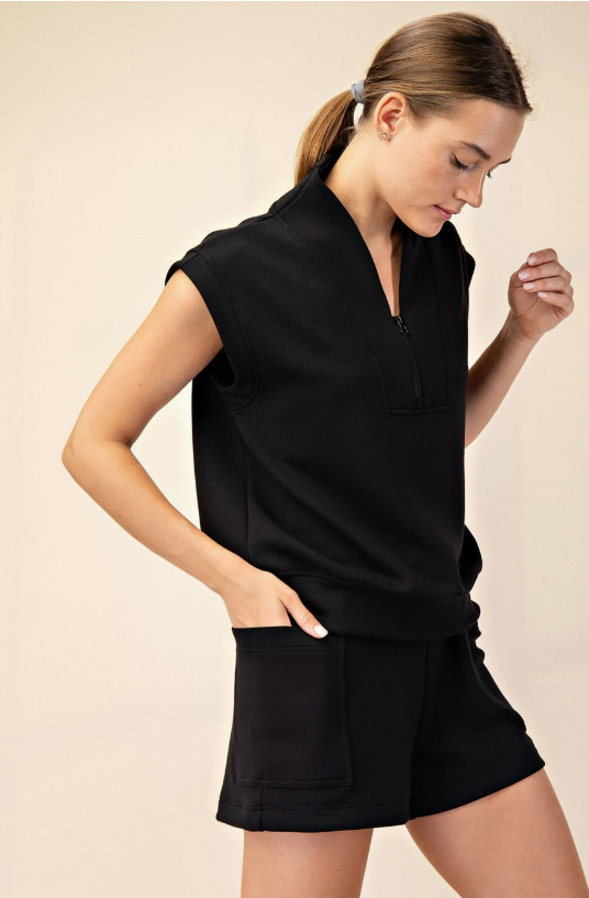 Rae Mode Black Modal Scuba Luxe V-Neck Sleeveless Top