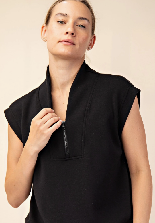 Rae Mode Black Modal Scuba Luxe V-Neck Sleeveless Top