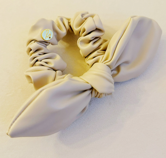 Ivory Leather Hair Tie Scrunch